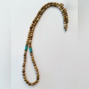 Long Brown & and Turquoise Gemstone Necklace
